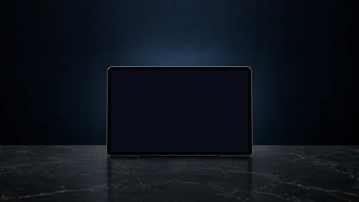 A tablet on dark stone shows the REBOUND poster, and around it float 1,100+ fonts, 3,300+ shapes, 10+ plugins and empty places for new tools.