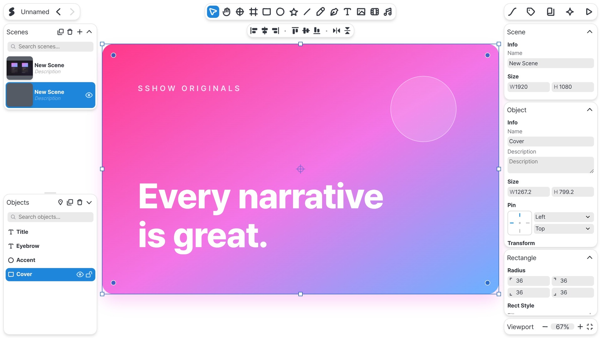 Editing shapes and text in the SSHOW editor