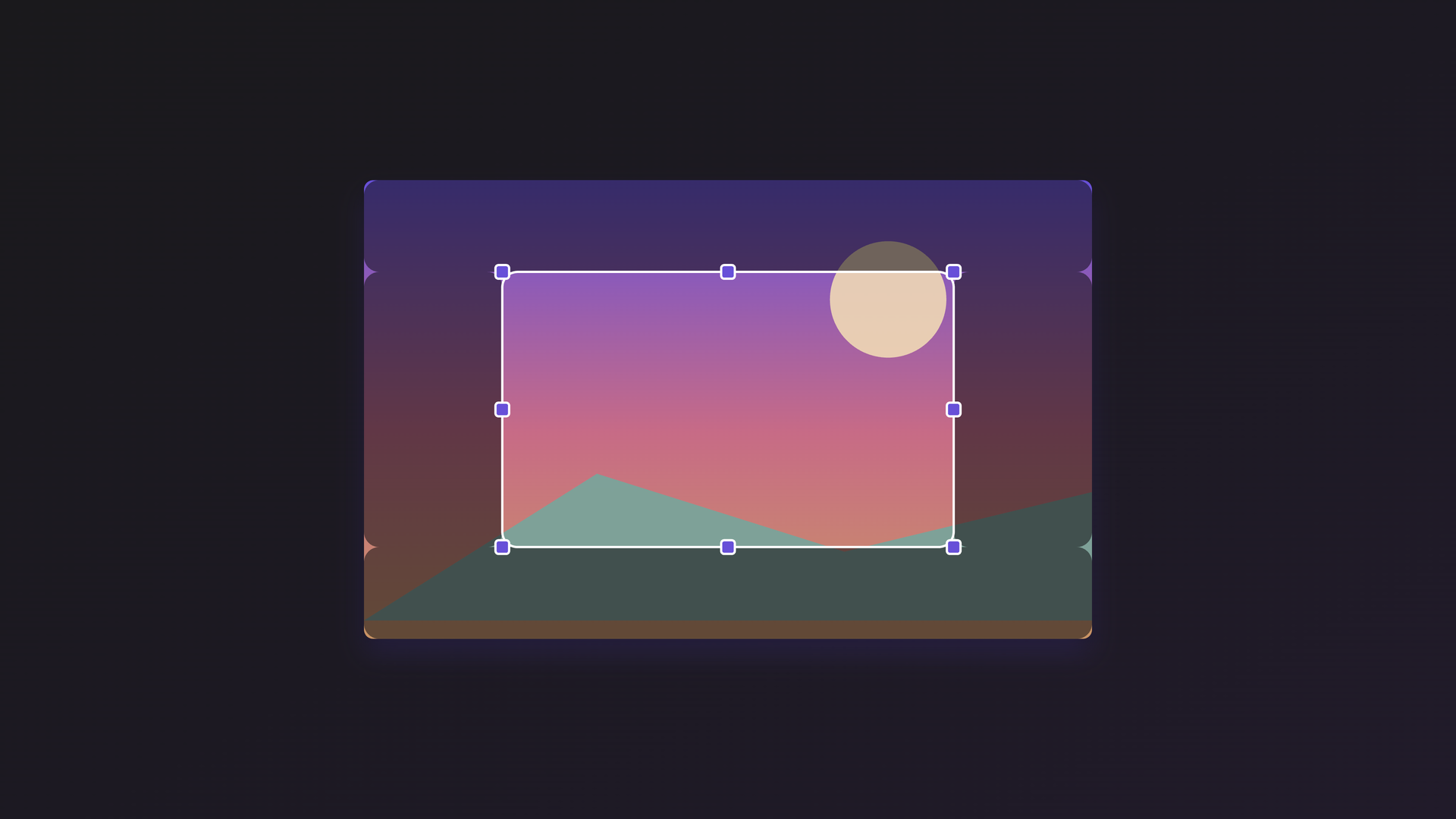 The crop tool active on a photo: a bright rectangle with eight handles, the area outside dimmed.