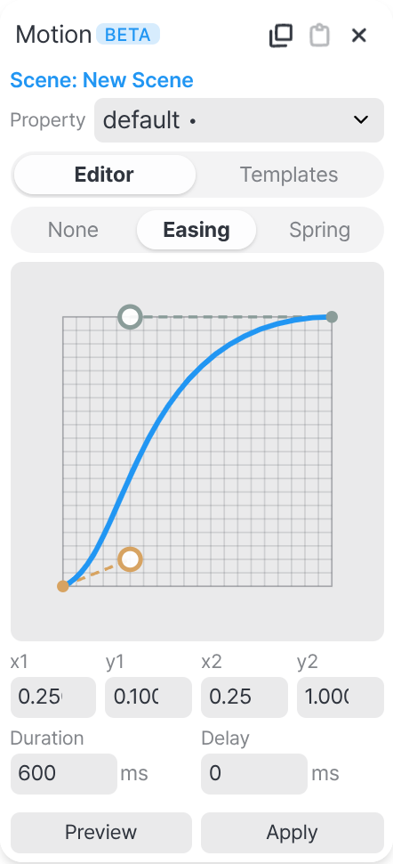 Editing an easing curve in the Motion panel