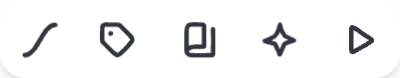 Five icons in the top-right rail: a motion curve, a tag, a notes book, a sparkle, and a play triangle.