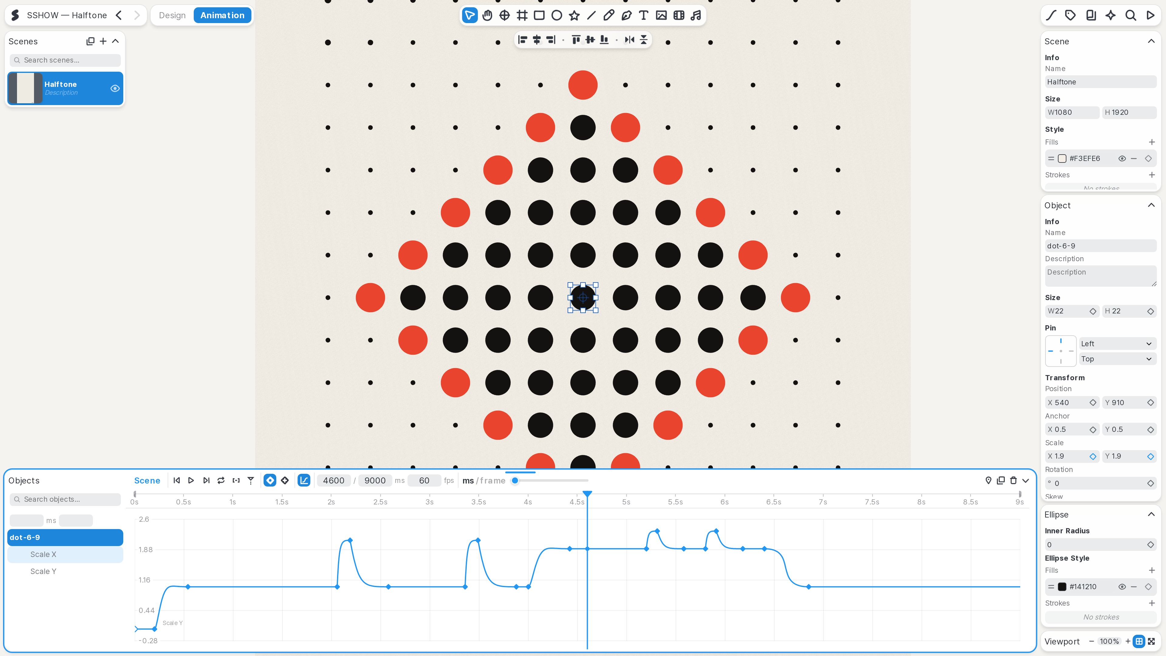 The timeline's graph editing mode — editing a keyframe curve directly